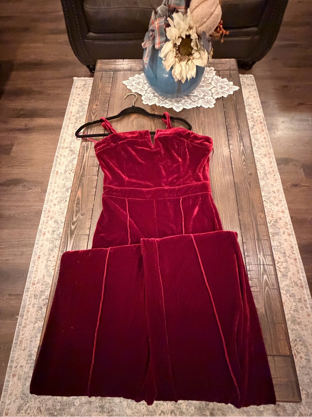 Flying Tomato Burgundy Velvet Wide-Leg Jumpsuit